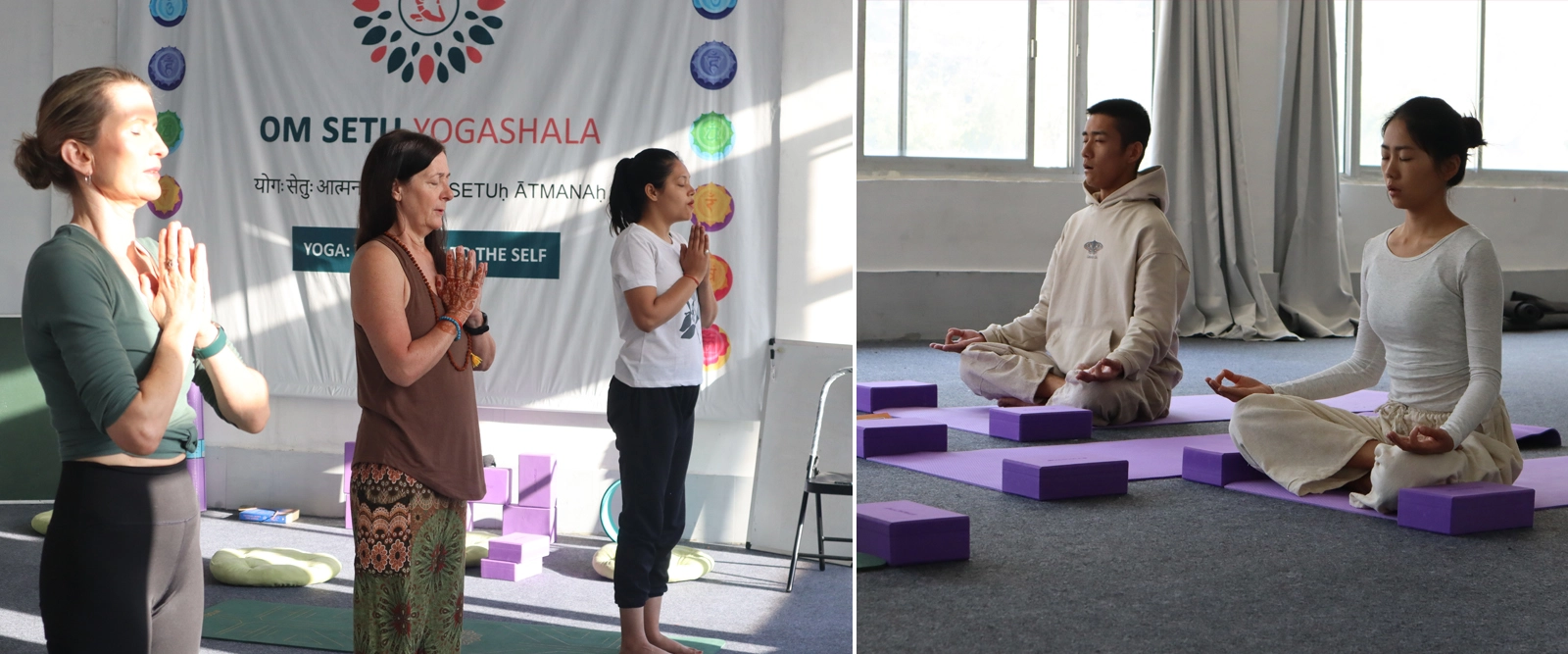 Yoga practice and meditation at Om Setu Yogashala in Rishikesh